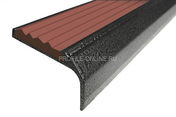 Алюминиевый угловой противоскользящий порог с резиновой вставкой 42х23 мм АУ-42/23-Антик серебро-коричневый 3 м