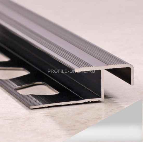 Z-профиль алюминиевый закладной с рифлением 10 мм ПО-02 серебро глянец 2,7 м