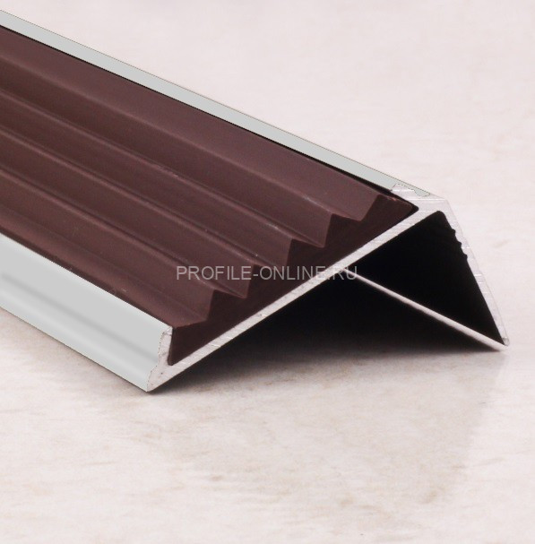 Угловой порог алюминиевый противоскользящий с резиной 38х23 мм ПО-38х23 без покрытия-коричневый 2,7 м