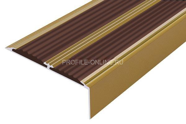 Алюминиевый противоскользящий угловой порог 70х22 мм с резиновыми вставками АУ-70-Антик золото-темно-коричневый 3 м