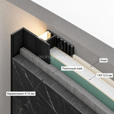Теневая рейка алюминиевая под подсветку Laconistiq Multilevel New черный муар 46.5х28.7х3000 мм