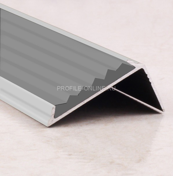 Угловой порог алюминиевый противоскользящий с резиной 38х23 мм ПО-38х23 без покрытия-серый 2,7 м