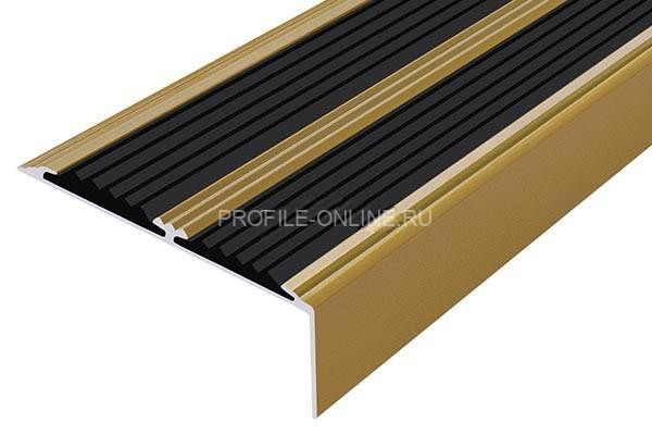 Алюминиевый противоскользящий угловой порог 70х22 мм с резиновыми вставками АУ-70-Антик золото-черный 3 м