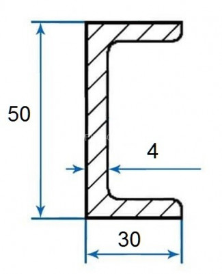 Алюминиевый П-профиль 30х50х30х4 мм 3м (швеллер)