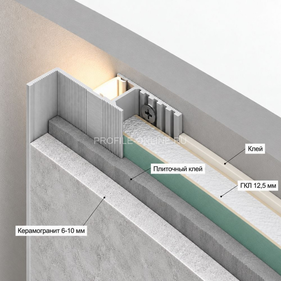 Теневая рейка алюминиевая под подсветку Laconistiq Multilevel New без покрытия 46.5х28.7х3000 мм