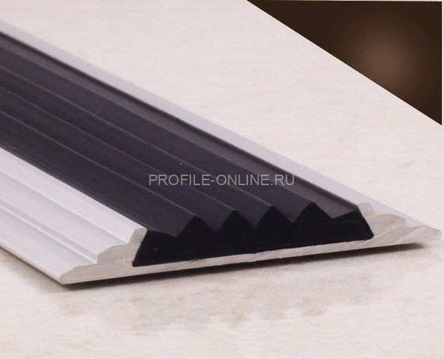 Противоскользящий порог алюминиевый с резиной 46 мм ПО-46 бронза глянец-черный 2,7 м