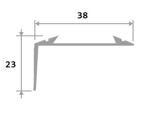 Угловой порог алюминиевый противоскользящий с резиной 38х23 мм ПО-38х23 без покрытия-черный 2,7 м