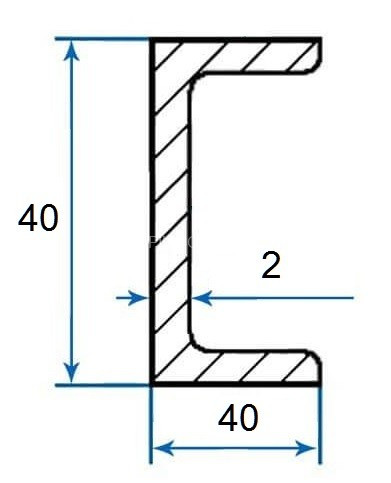 Алюминиевый П-профиль 40х40х40х2 мм 3м (швеллер)