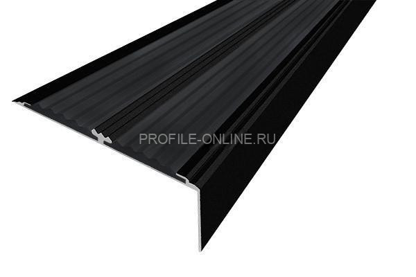 Алюминиевый противоскользящий угловой порог 70х22 мм с резиновыми вставками АУ-70-Краш черный глянец-черный 3 м