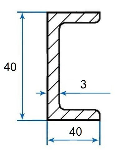 Алюминиевый П-профиль 40х40х40х3 мм 3м (швеллер)