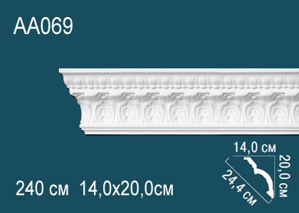 Потолочный плинтус с рисунком Перфект AA069 белый из полиуретана 200х244х140 мм 240 см