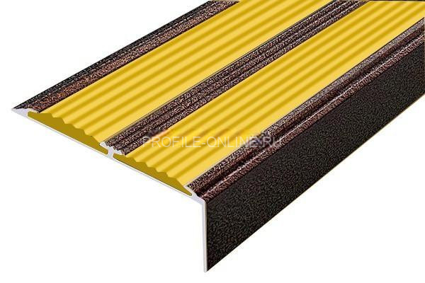 Алюминиевый противоскользящий угловой порог 70х22 мм с резиновыми вставками АУ-70-Антик медь-желтый 3 м