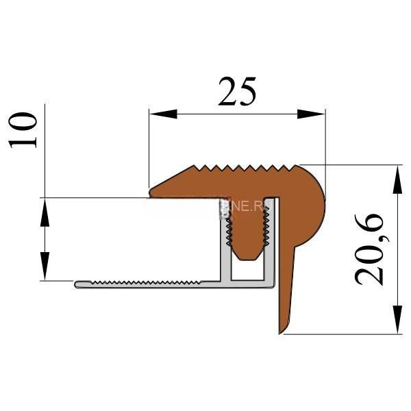 Закладной угловой профиль противоскользящий с резиновой вставкой Fm-10мм оранжевый 2,7 м