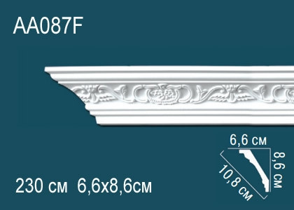 Гибкий потолочный плинтус с рисунком Перфект AA087F белый из полиуретана 86х108х66 мм 230 см