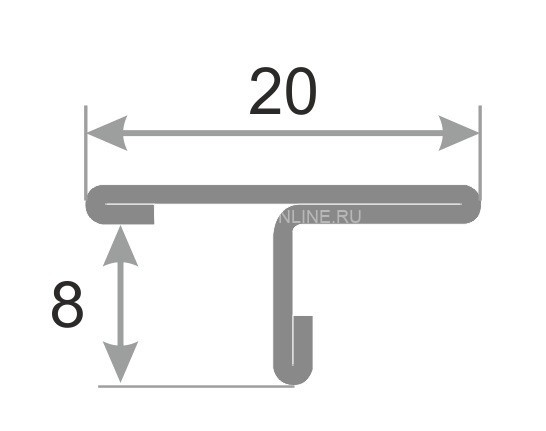 Нержавеющий Т-профиль стальной SТO015-20W-8Н серебро глянец 2,7 м