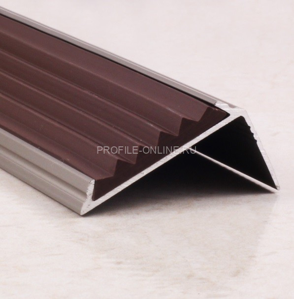 Угловой порог алюминиевый противоскользящий с резиной 38х23 мм ПО-38х23 бронза матовая-коричневый 2,7 м
