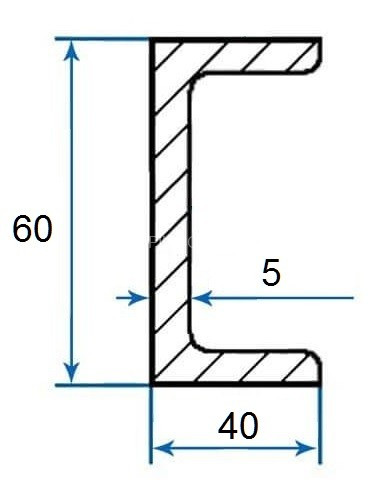 Алюминиевый П-профиль 40х60х40х5 мм 3м (швеллер)