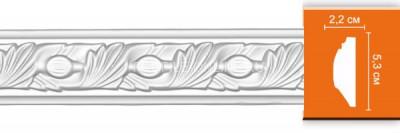 Молдинг с рисунком орнамент с веерообразными листьями DECOMASTER 98102F гибкий Flexible (53х22х2400мм) из полиуретана, белый под покраску