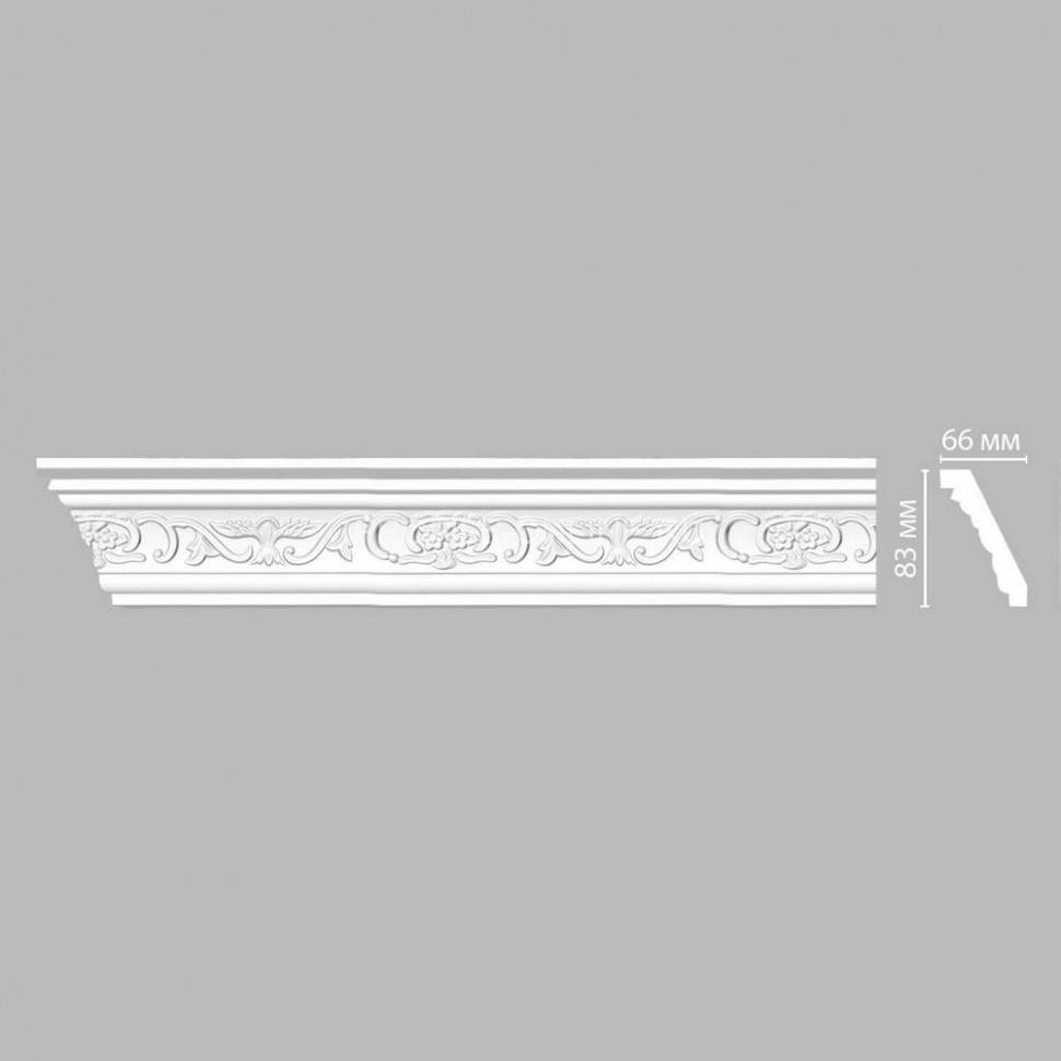 Плинтус потолочный с рисунком витой орнамент DECOMASTER 95036 (83x66x2400) из полиуретана, белый под покраску