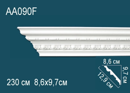 Гибкий потолочный плинтус с рисунком Перфект AA090F белый из полиуретана 97х129х86 мм 230 см
