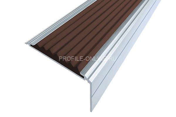 Алюминиевый угловой противоскользящий порог с резиновой вставкой 26х50 мм АУ-50 (Премиум) темно-коричневый 3 м