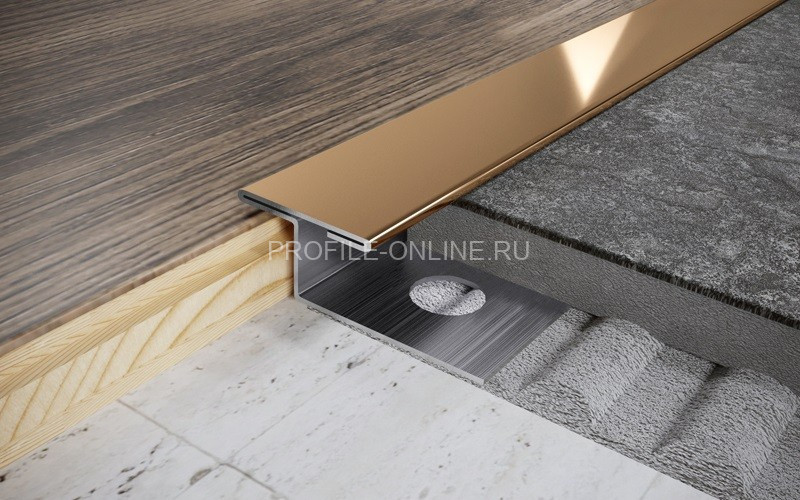 Т-профиль из нержавеющей стали закладной 15 мм FTZ 15 GP золото полированное 270 см