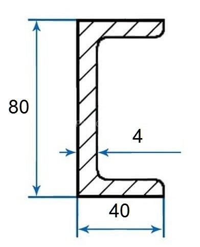 Алюминиевый П-профиль 40х80х40х4 мм 3м (швеллер)