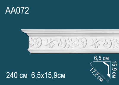Потолочный плинтус с рисунком Перфект AA072 белый из полиуретана 159х172х65 мм 240 см