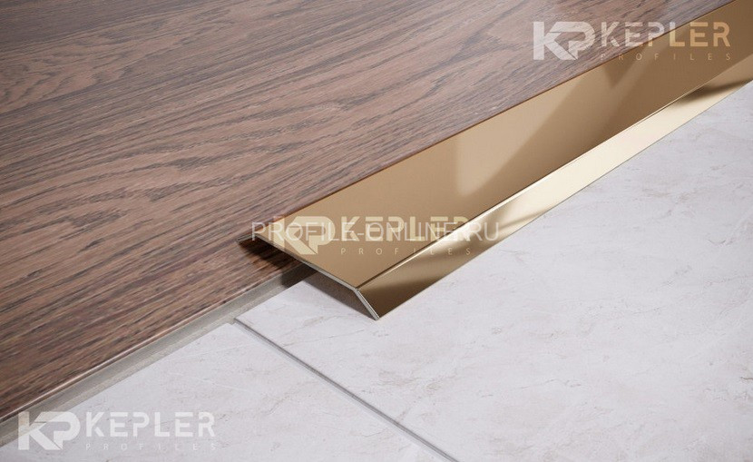 Одноуровневый нержавеющий порог стальной 30 мм FA 3 GP золото полированное 270 см
