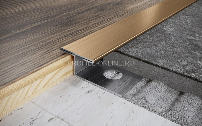Т-профиль из нержавеющей стали закладной 15 мм FTZ 15 GS золото сатинированное 270 см