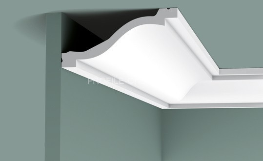 Гибкий потолочный плинтус Orac Decor Purotouch C331F белого цвета из полиуретана 64х135 мм 200 см