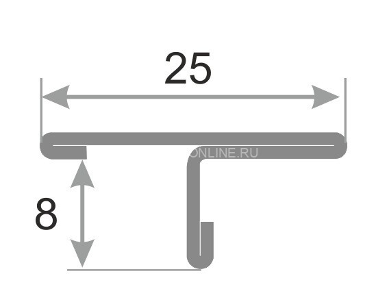 Нержавеющий Т-профиль стальной SТO015-25W-8Н серебро глянец браш 2,7 м