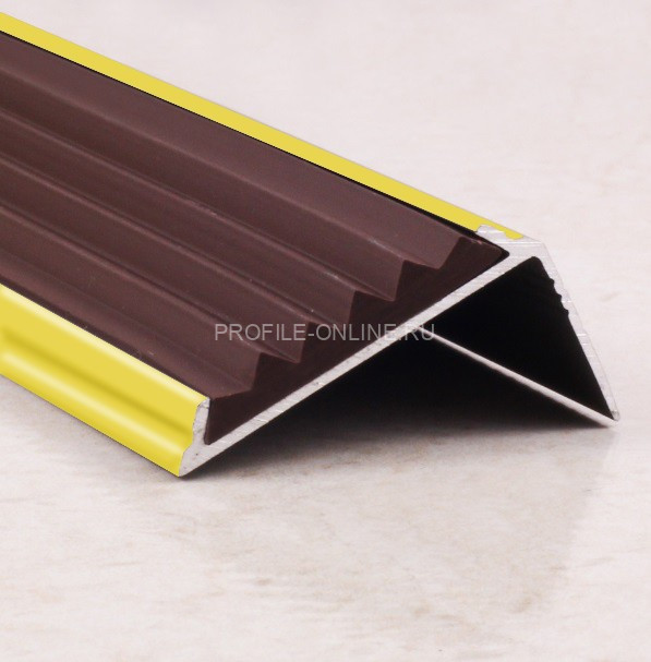 Угловой порог алюминиевый противоскользящий с резиной 38х23 мм ПО-38х23 золото глянец-коричневый 2,7 м