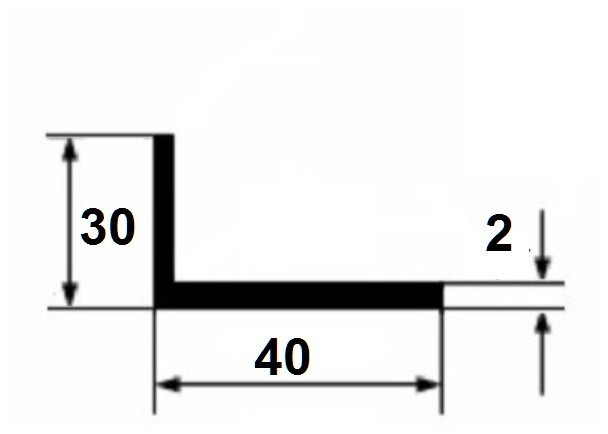 Уголок алюминиевый 30х40х2 мм разнополочный 3 м