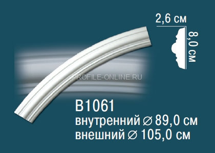 Декоративный круговой молдинг Перфект B1061 80х26 мм белого цвета из полиуретана