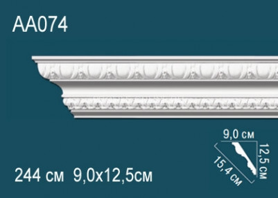 Потолочный плинтус с рисунком Перфект AA074 белый из полиуретана 125х154х90 мм 244 см