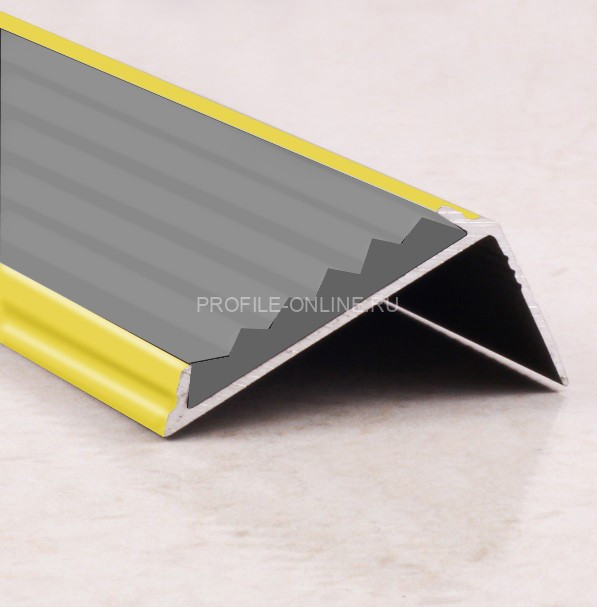 Угловой порог алюминиевый противоскользящий с резиной 38х23 мм ПО-38х23 золото глянец-серый 2,7 м