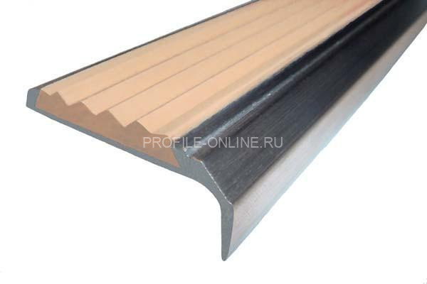 Алюминиевый угловой противоскользящий порог с резиновой вставкой 42х23 мм АУ-42/23 без покрытия бежевый 3 м