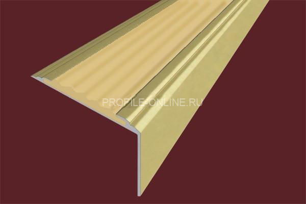 Алюминиевый угловой противоскользящий порог с резиновой вставкой 20х38 мм АУ-38-Анод золото-бежевый 2,7 м