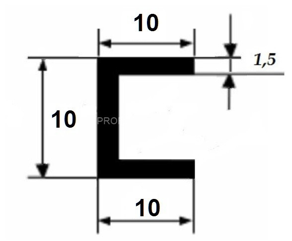 П-профиль алюминиевый 10х10х10х1,5 мм серебро 3 м