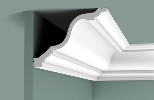 Гибкий потолочный плинтус Orac Decor Purotouch C334F белого цвета из полиуретана 150х196 мм 200 см