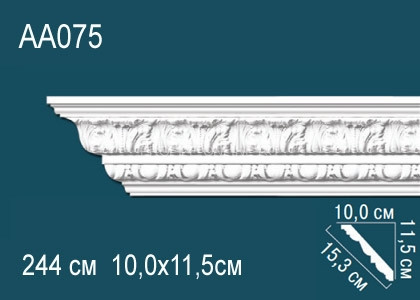 Потолочный плинтус с рисунком Перфект AA075 белый из полиуретана 115х153х100 мм 244 см
