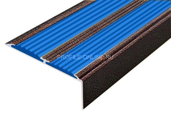 Алюминиевый противоскользящий угловой порог 70х22 мм с резиновыми вставками АУ-70-Антик медь-синий 3 м