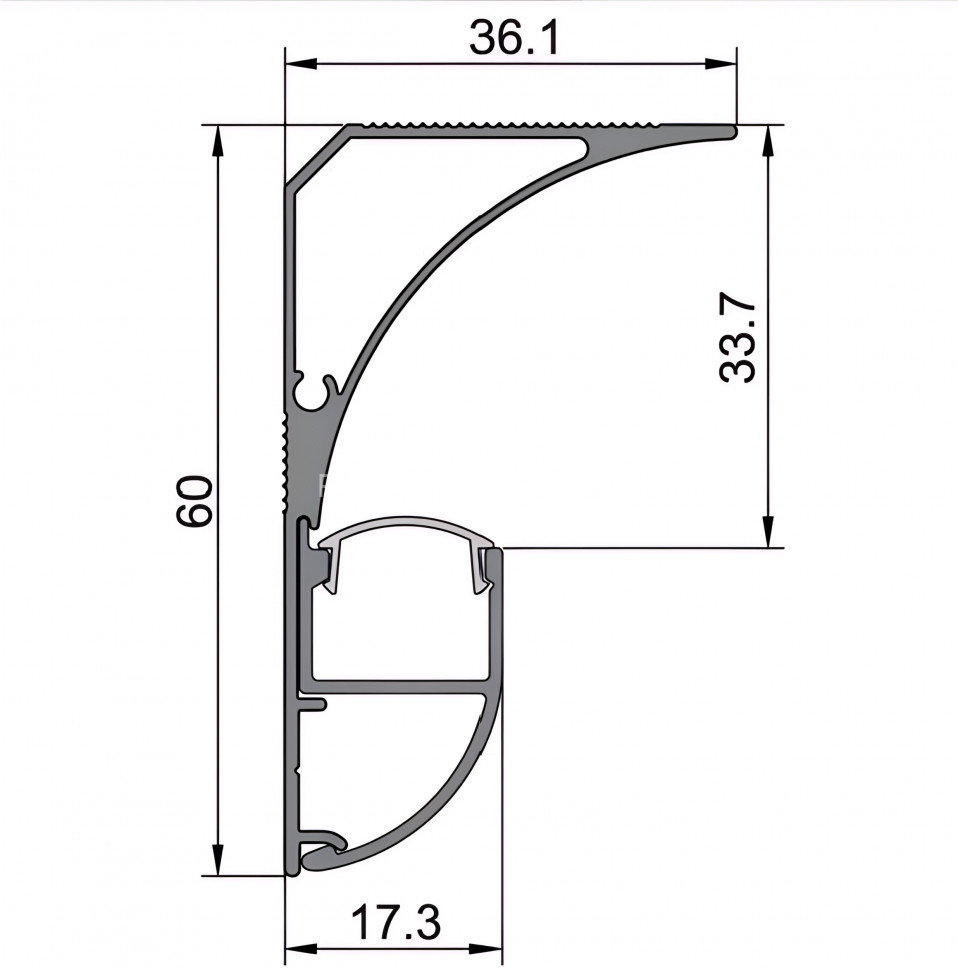 Алюминиевый потолочный плинтус под гипсокартон с подсветкой 60х36 мм Диал 2501 белый муар RAL 9016 3 м