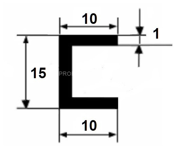 П-профиль алюминиевый 10х15х10х1 мм серебро 3 м
