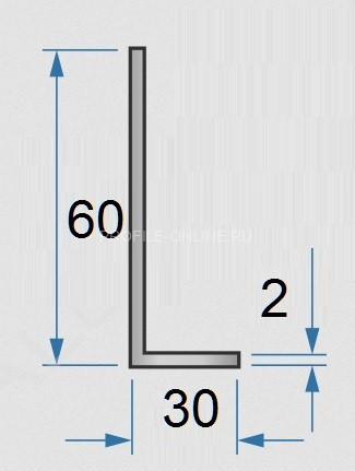 Алюминиевый уголок 30х60х2 мм разнополочный 3м