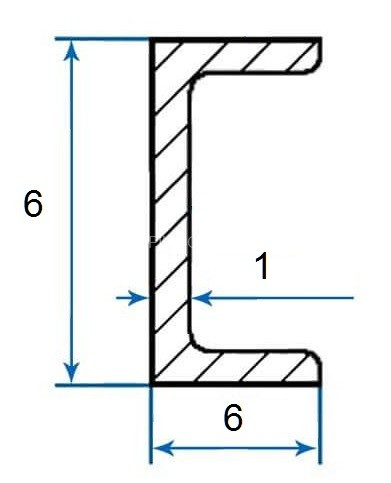 Алюминиевый П-профиль 6х6х6х1 мм серебро 3 м (швеллер)