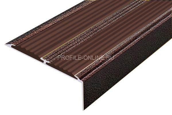 Алюминиевый противоскользящий угловой порог 70х22 мм с резиновыми вставками АУ-70-Антик медь-темно-коричневый 3 м