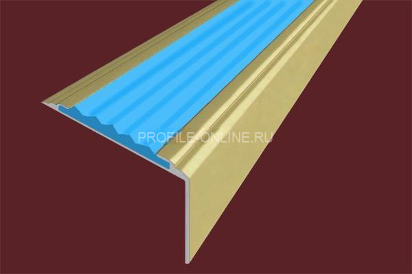 Алюминиевый угловой противоскользящий порог с резиновой вставкой 20х38 мм АУ-38-Анод золото-голубой 2,7 м