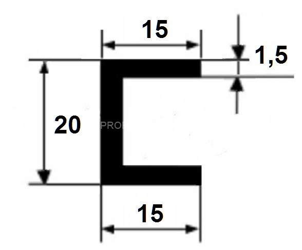 П-профиль алюминиевый 15х20х15х1,5 мм серебро 3 м